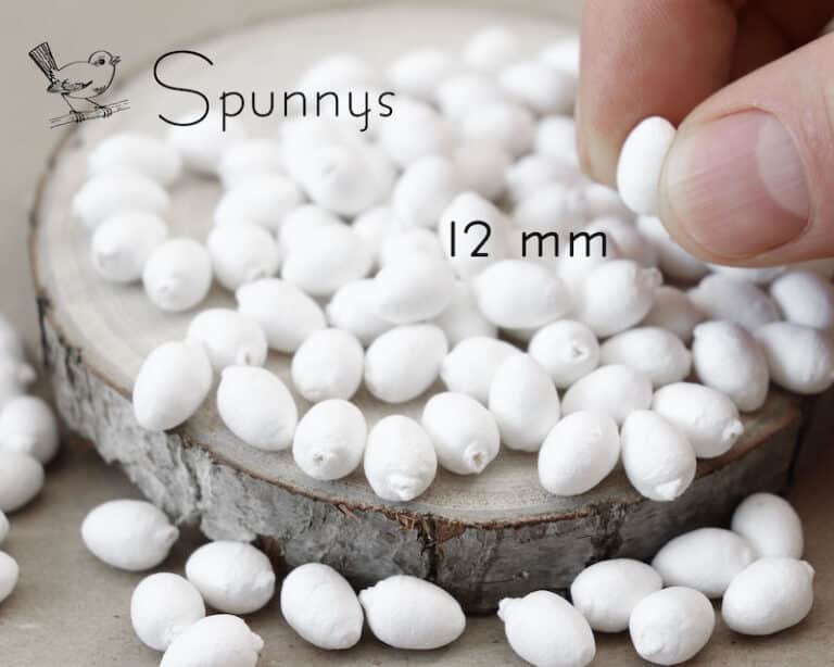 Pack of 100 spun cotton eggs 12mm tall white • SPUNNYS